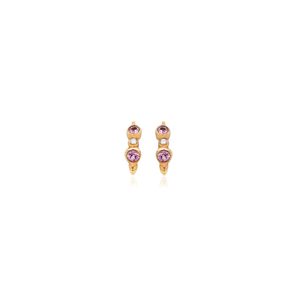 pink sapphire and diamond stud hoop earrings