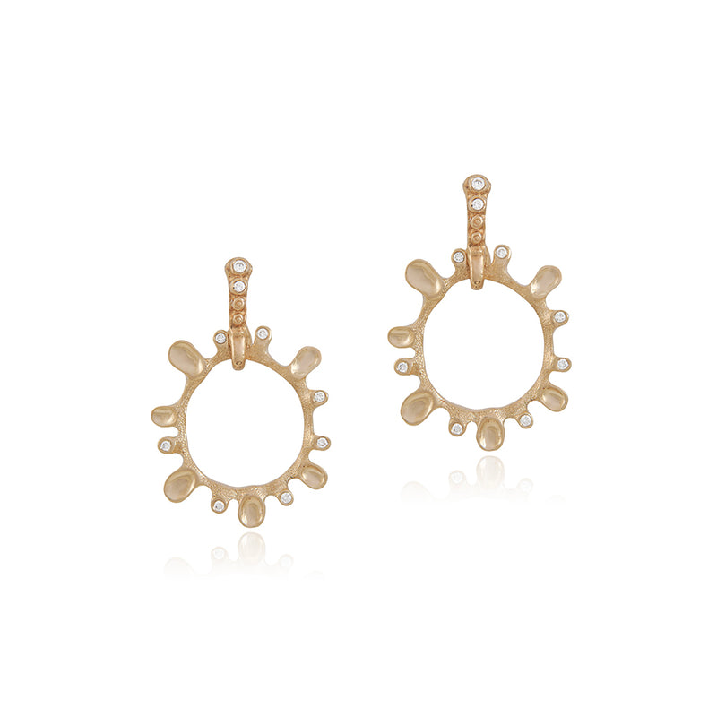 Hinged Hoop Earrings with "Morning Dew" Circle Drops