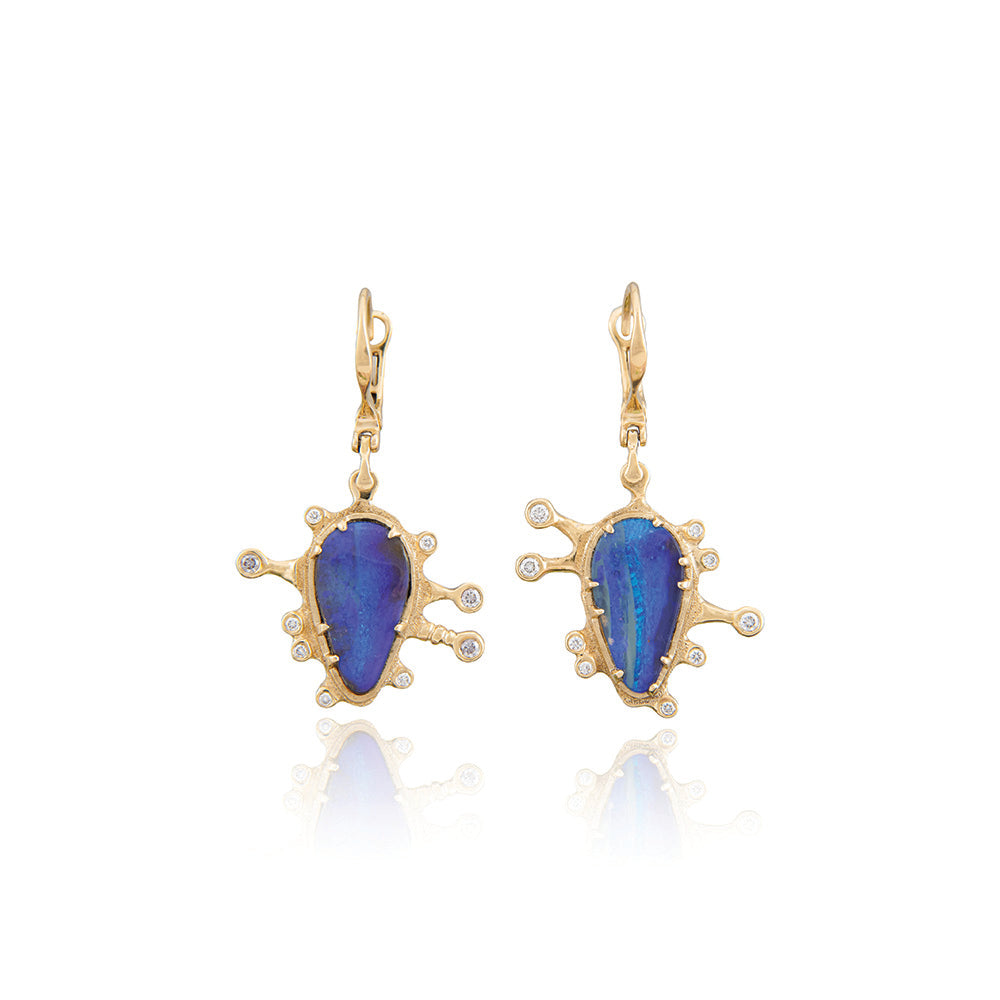 AUSTRALIAN BOULDER OPAL EARRINGS WITH DIAMONDS AND LEVERBACKS