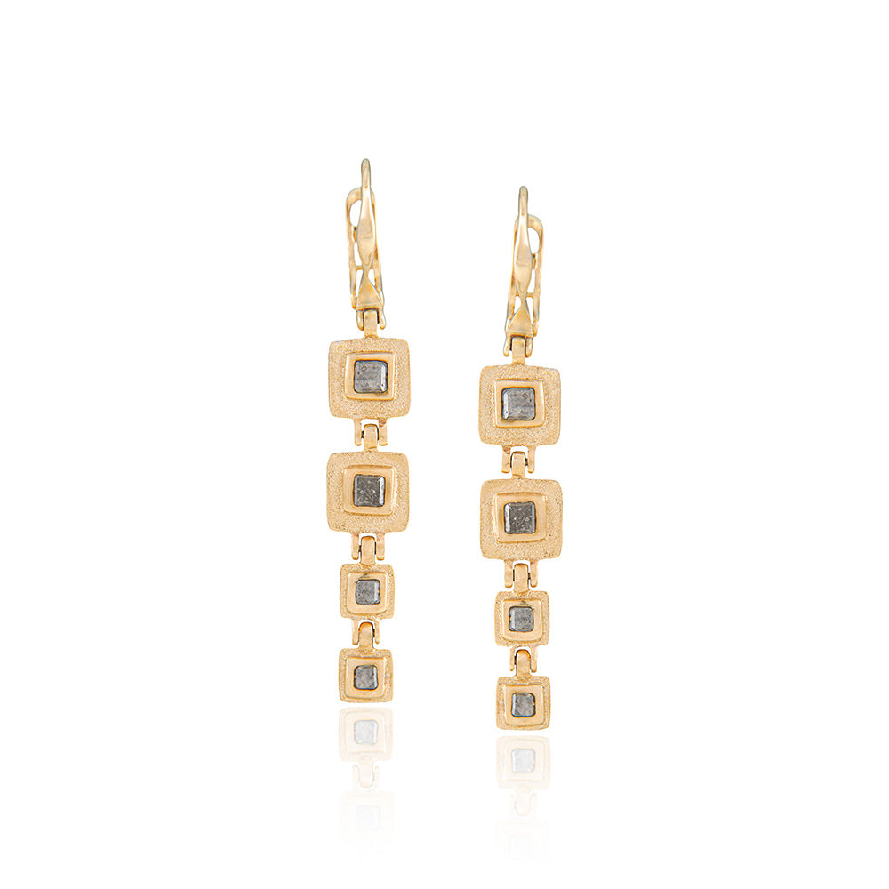 square hinged earrings with gray cube diamonds and lever backs