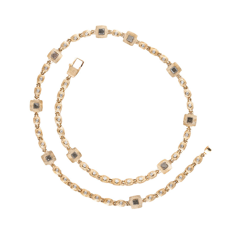 Grey Diamond Cube Necklace with Gold Frames