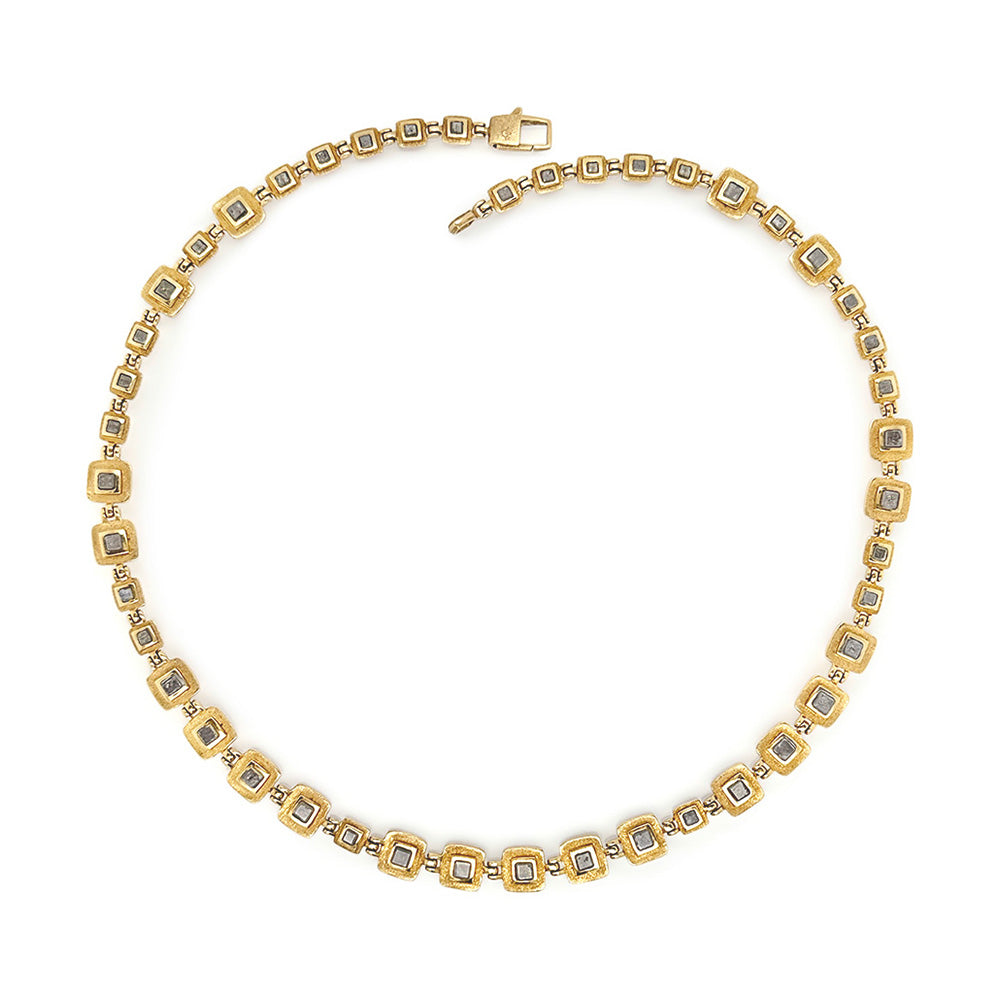 Square Hinged Necklace with Square Gray Diamonds