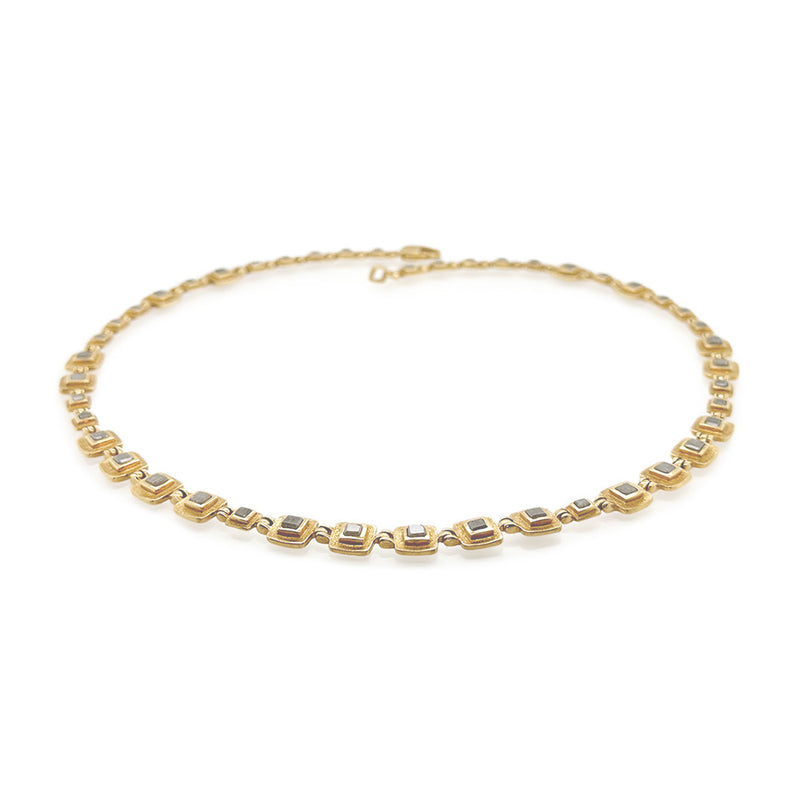 Square Hinged Necklace with Square Gray Diamonds