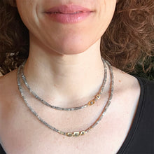 Long "Windows" Necklace with Grey Diamond Square Beads