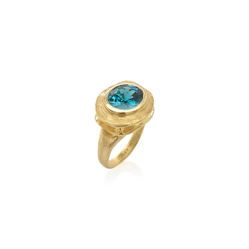 Large Blue Zircon "Reef" Ring