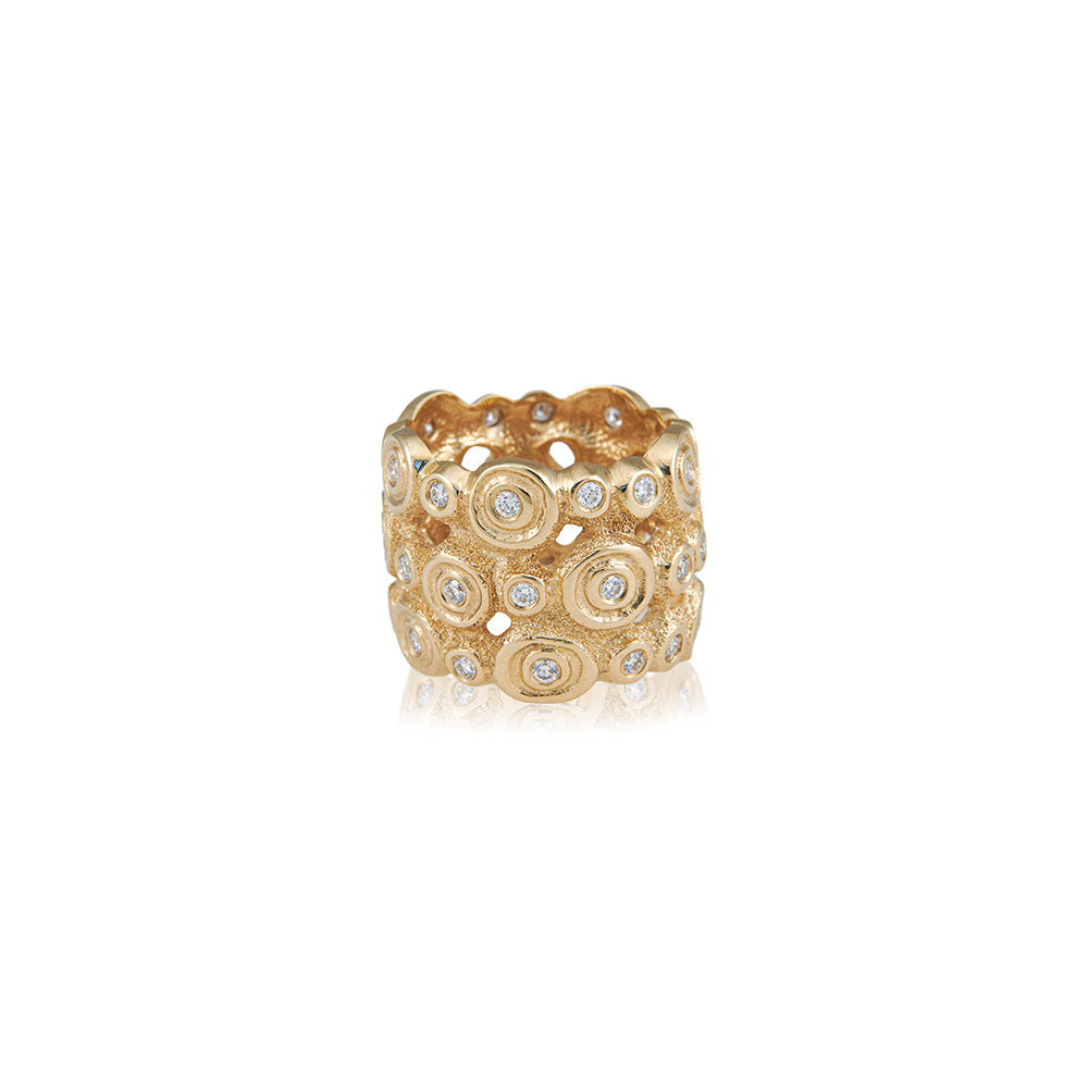 triple layer happy circles ring with diamonds
