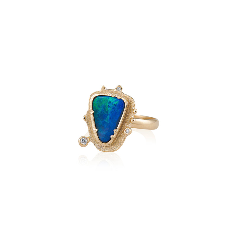 Trillion-Shaped Australian Boulder Opal Ring