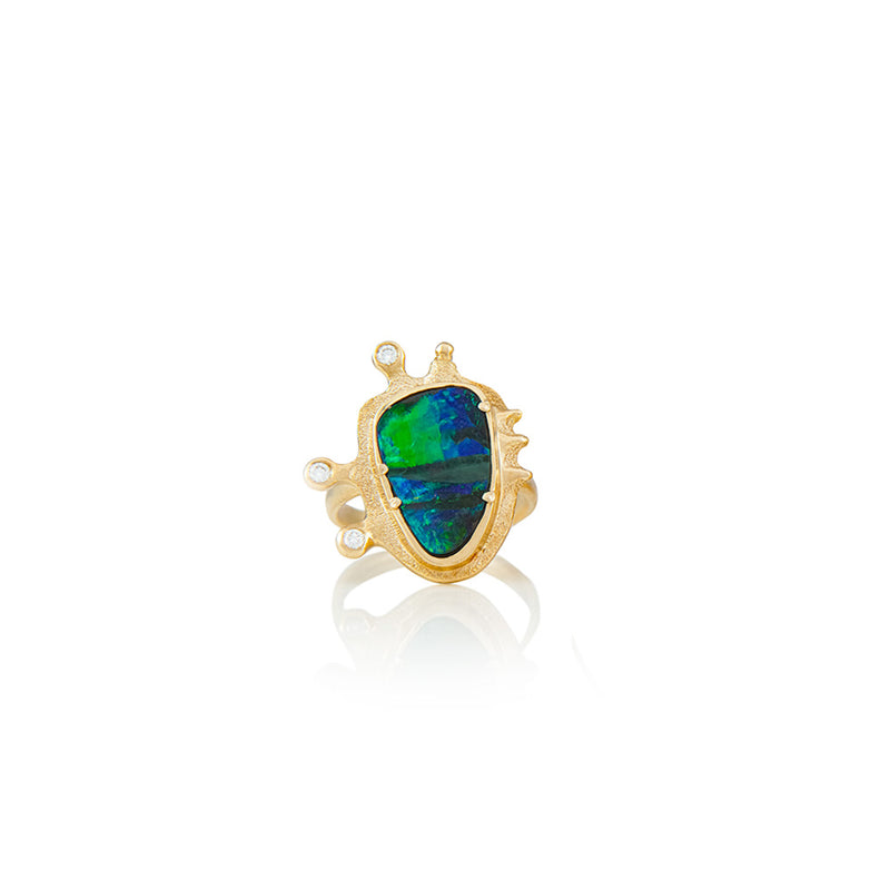 Embrace Ring with Elongated Triangular Australian Boulder Opal