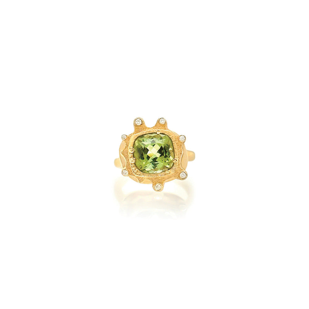 apple green tourmaline ring with diamonds