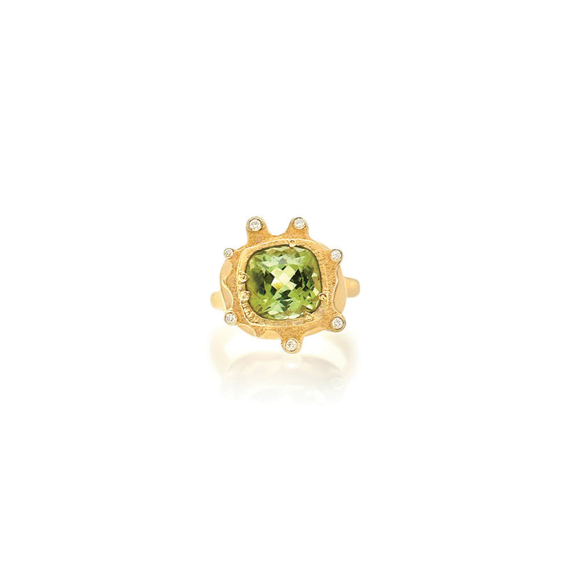 Apple Green Tourmaline Ring with Diamonds