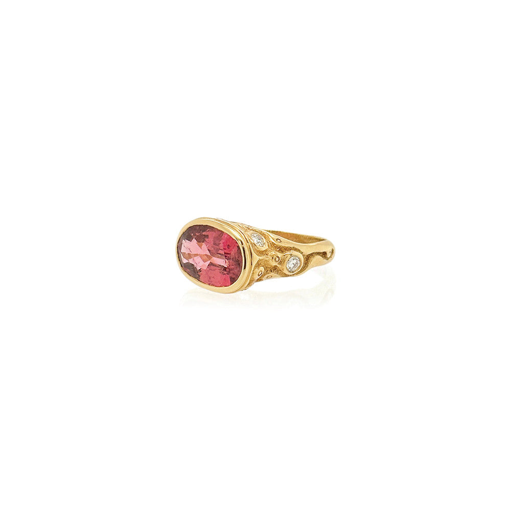 Oval Pink Tourmaline Ring with Diamonds