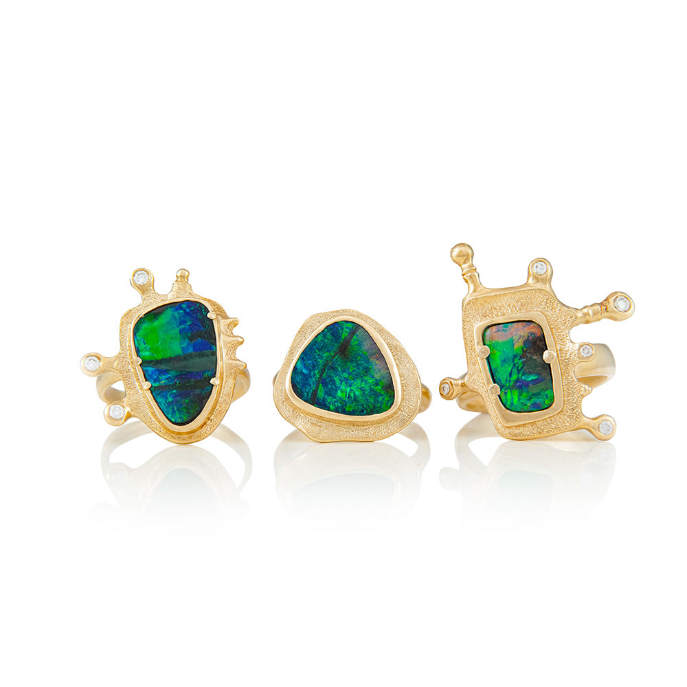 Embrace Ring with Elongated Triangular Australian Boulder Opal