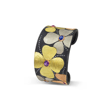 18K Yellow and Rose Gold, Platinum and Oxidized Sterling Cuff Bracelet with Diamonds and Rubies