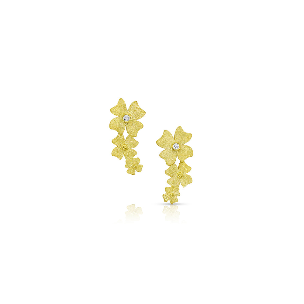 18K Yellow Gold Multi-Blossom Earrings with Diamonds