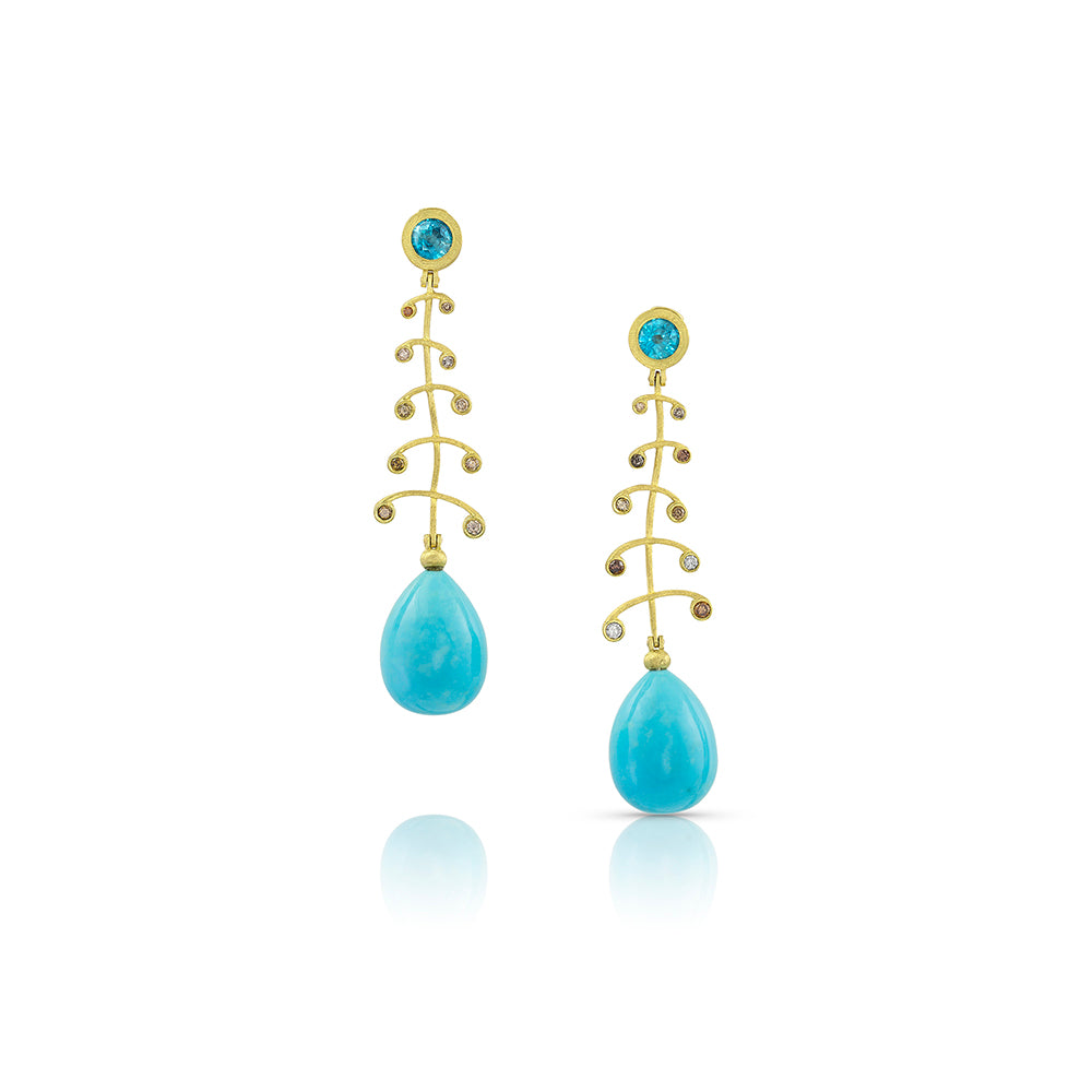 Blue Zircon and Turquoise Drop Earrings