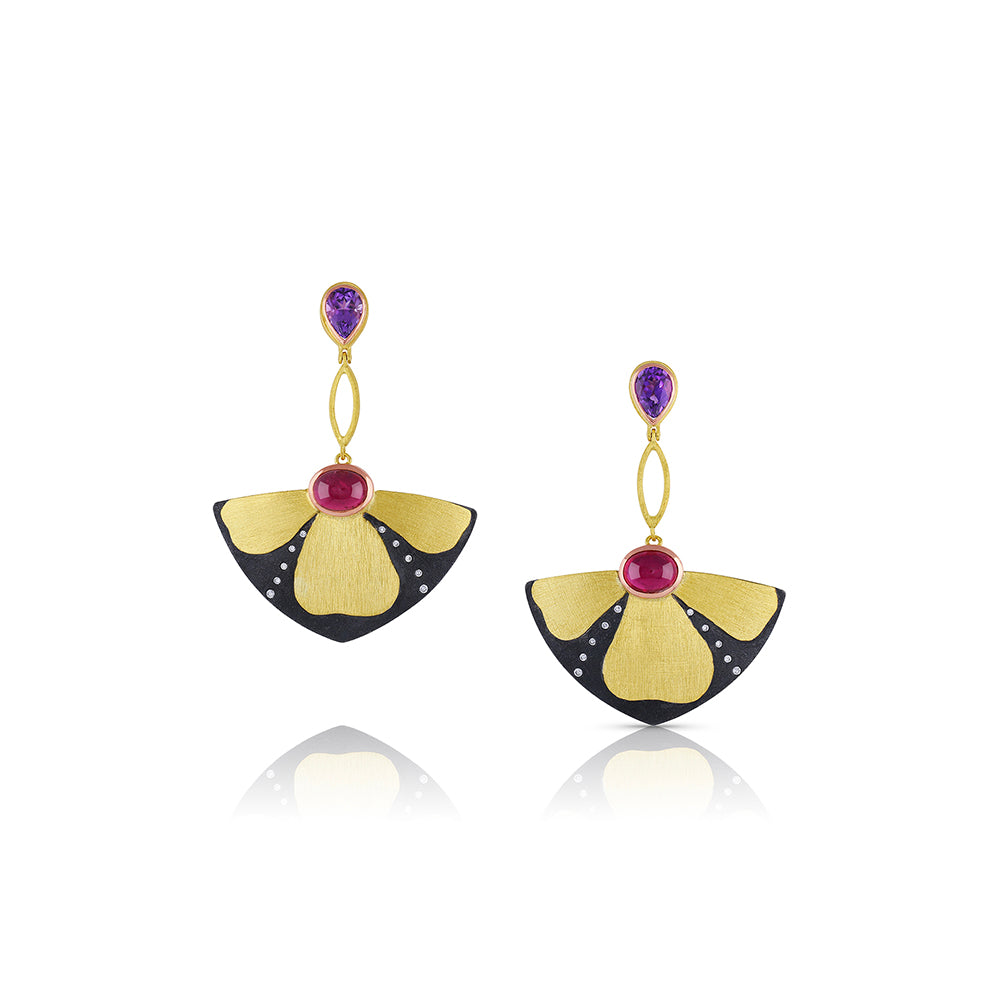 Amethyst and Pink Tourmaline Flower Earrings