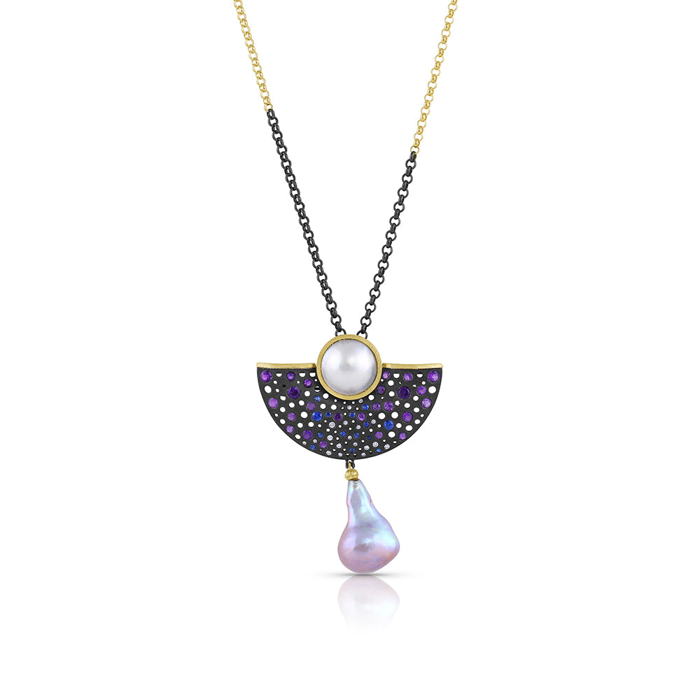 Sapphire, Amethyst Diamond and Pearl Pendant/Necklace