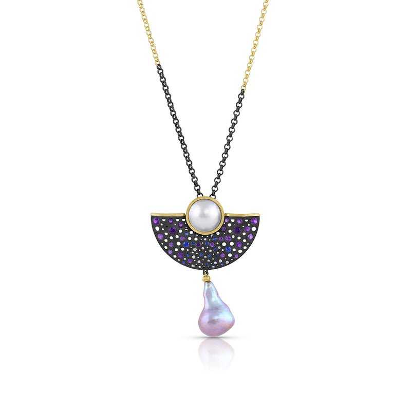 Sapphire, Amethyst Diamond and Pearl Pendant/Necklace