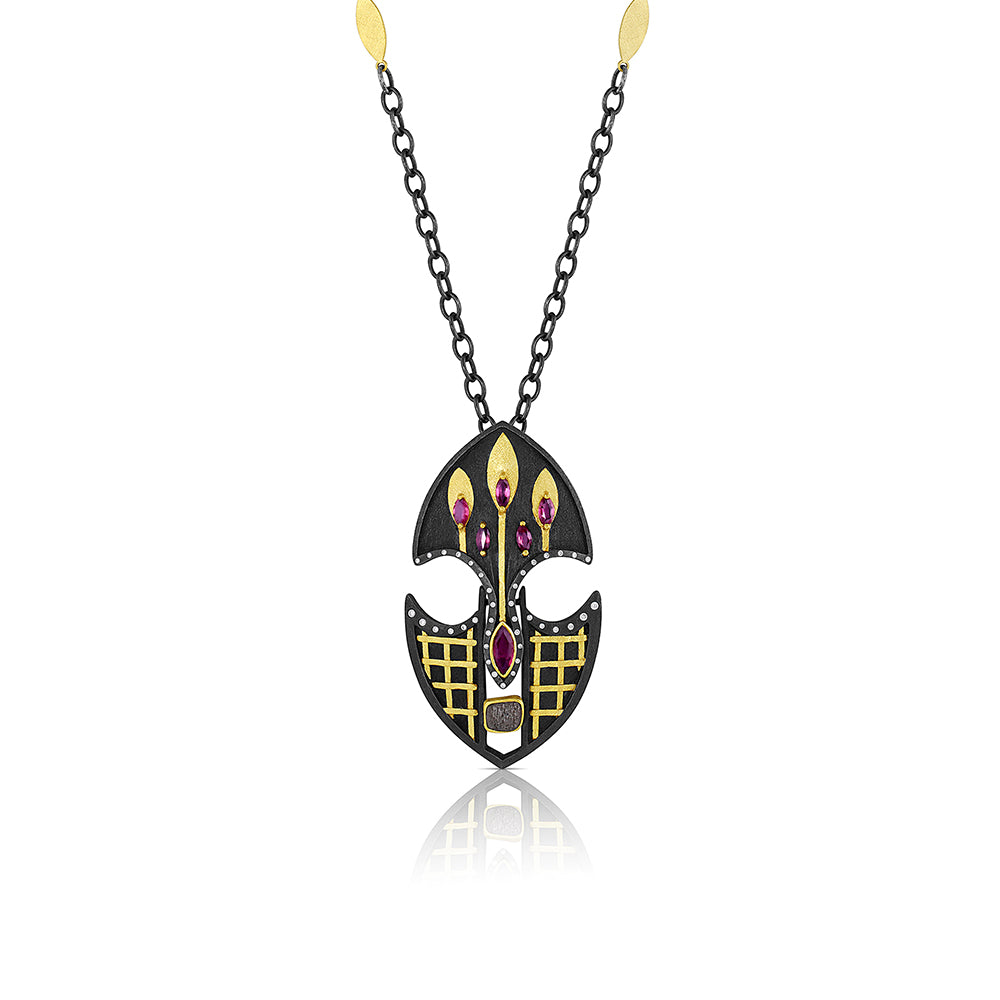 Mask Brooch/Necklace with Diamonds and Rubies