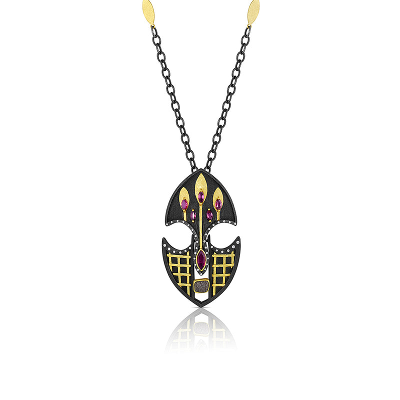 Mask Brooch/Necklace with Diamonds and Rubies