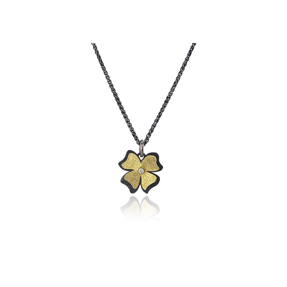 18K and Oxidized Sterling Blossom Pendant with Diamond