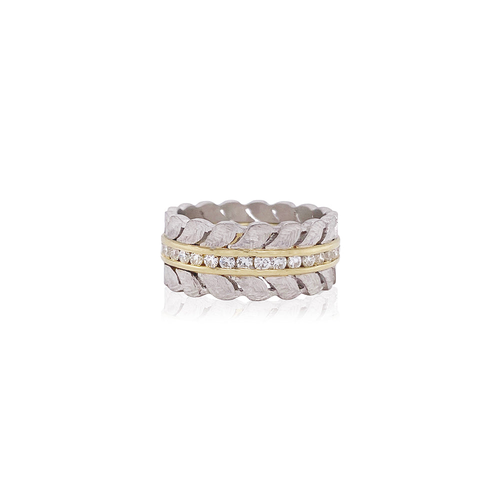 Platinum  and 18K Gold Ring with Channel Set Diamonds