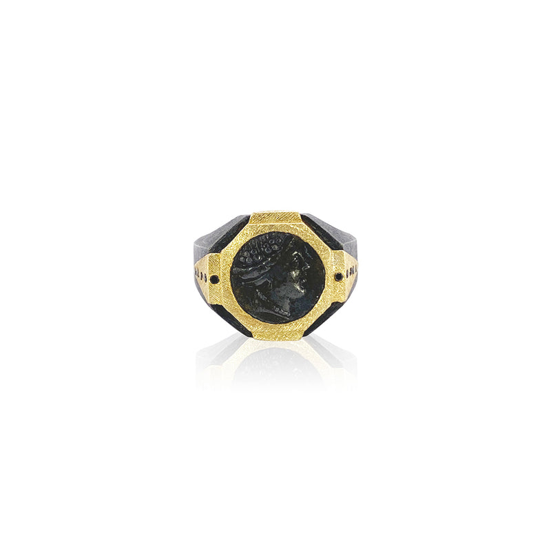 18K and Oxidized Sterling Silver Coin Ring