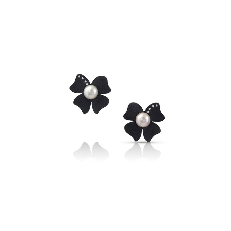 Shadow Flower Earrings with Pearls and Diamonds