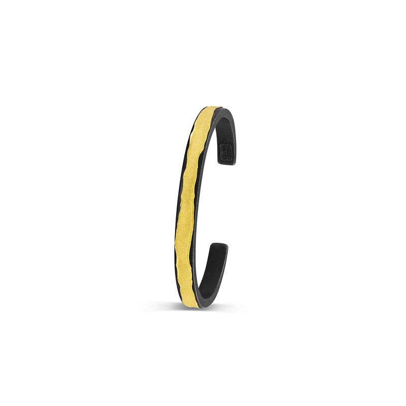Cuff Bracelet in Oxidized Sterling Silver and 18K Rolled Edge