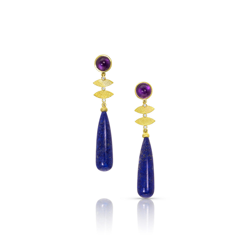 Amethyst and Lapis Lazuli Drop Earrings in 18K
