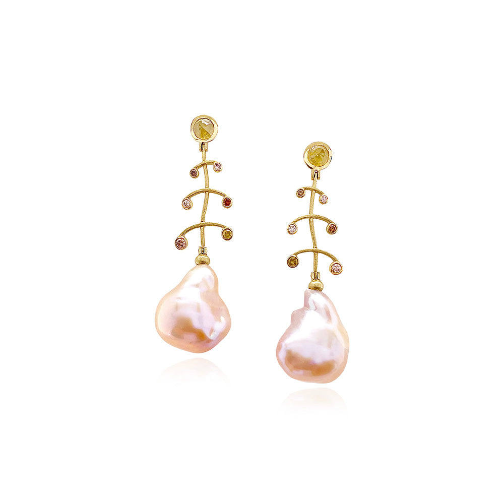 Baroque pearl and laurel top earrings