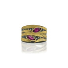 stripes ring with 2 marquis rubies