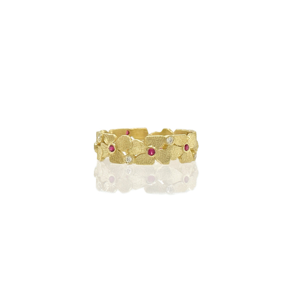 flower ring with rubies and diamonds