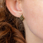 Woven Textile Black Diamond Stud Earrings