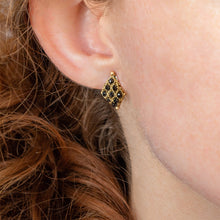 Woven Textile Black Diamond Stud Earrings
