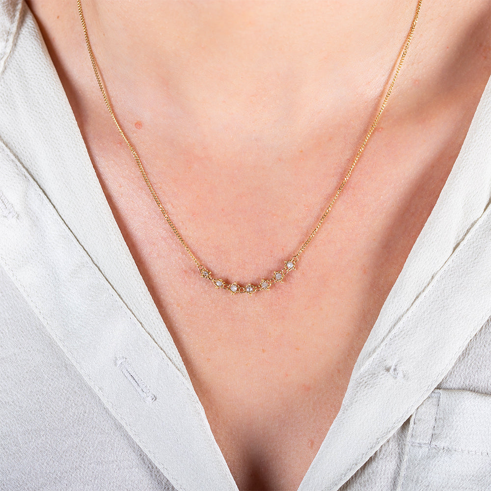 Petite Textile Silver Diamond Necklace