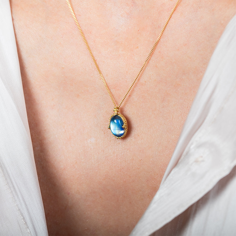 One-Of-A-Kind Rainbow Flash Oval Moonstone Pendant