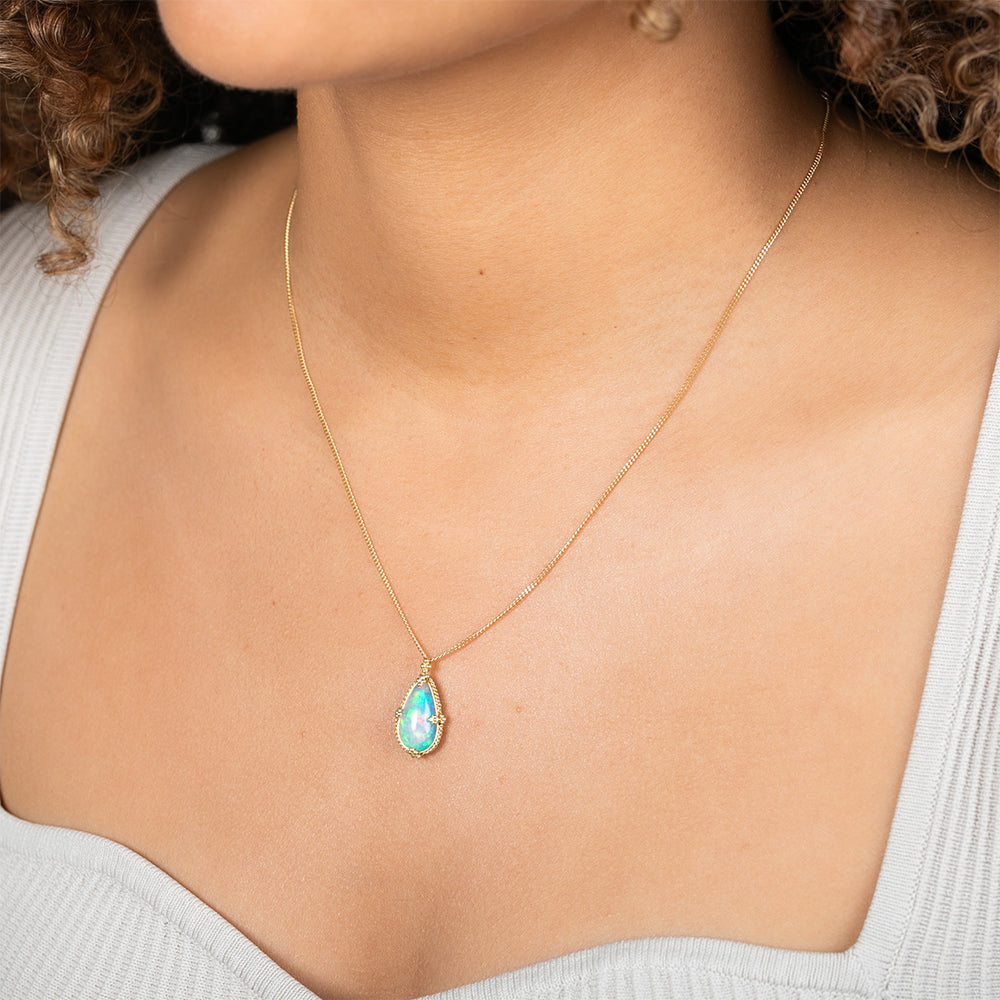 One-Of-A-Kind Large Tear Drop-Shaped Ethiopian Opal Necklace