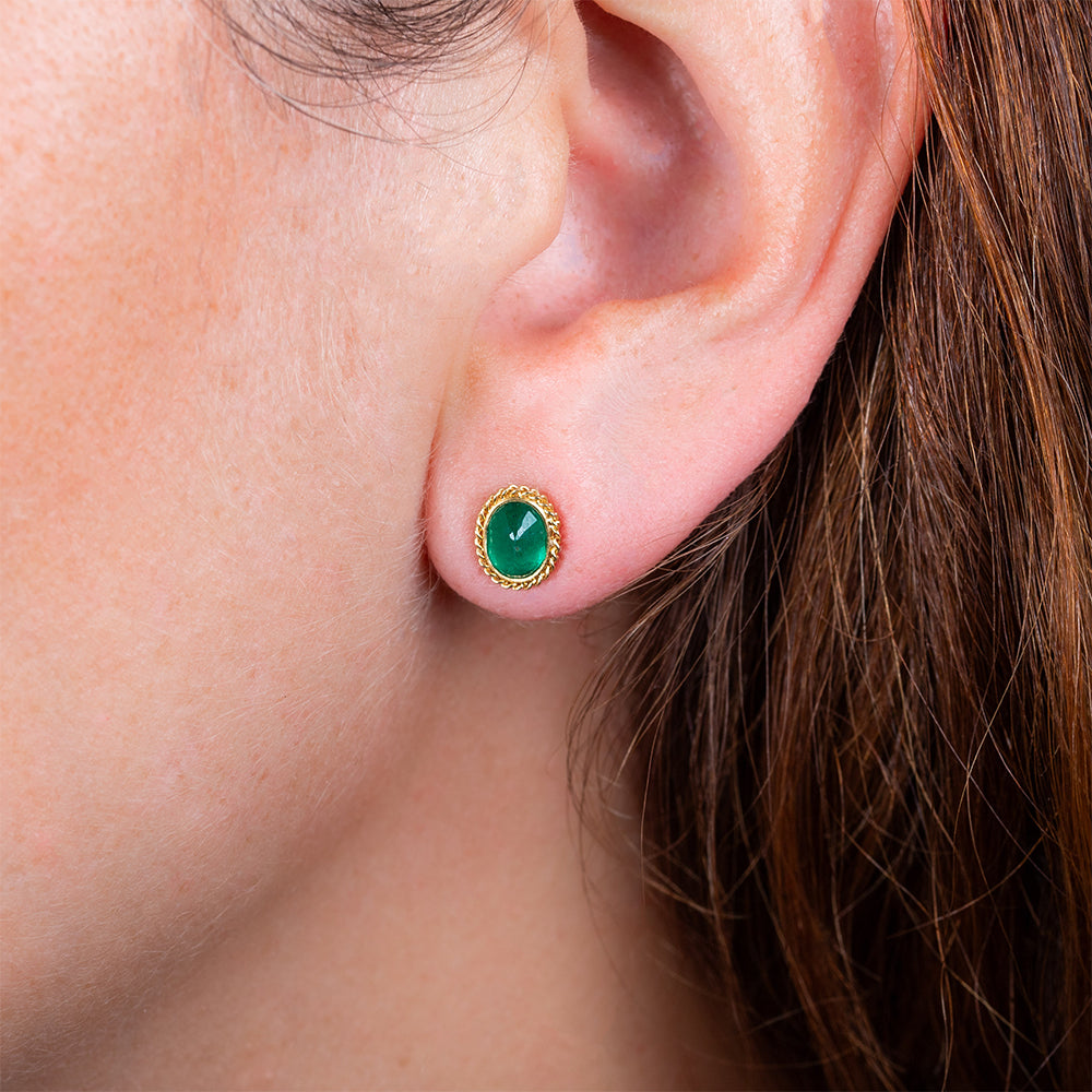 One-Of-A-Kind Oval Emerald Post-Back Earrings