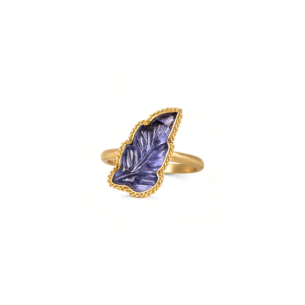 carved Tanzanite leaf ring
