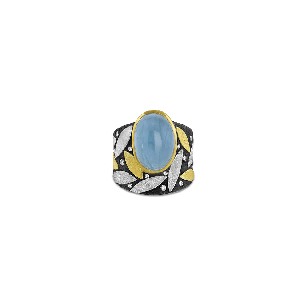 aquamarine and leaves ring
