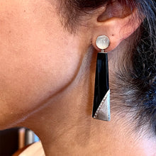 platinum earrings with moonstone and onyx