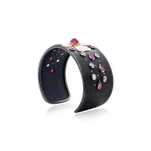 Palladium and Oxidized Sterling Silver Cuff Bracelet with Rubies and Diamonds