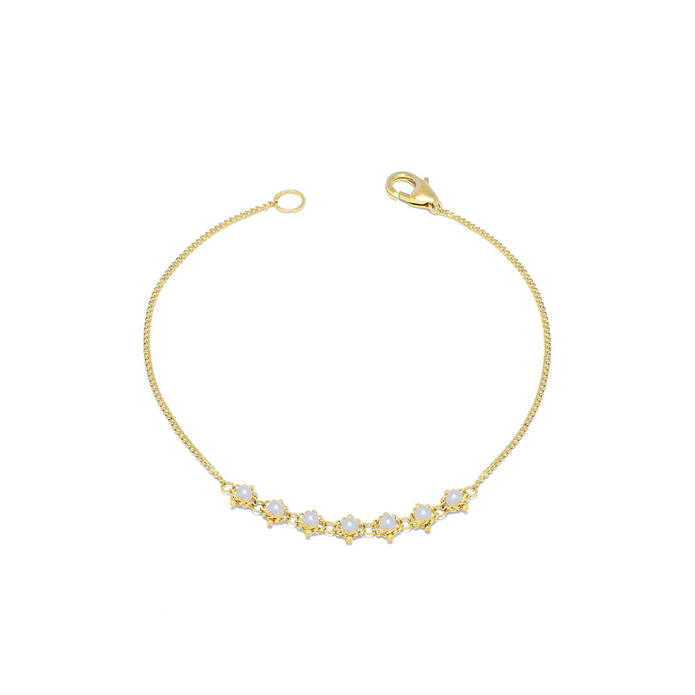 Petite Textile freshwater pearl bracelet, approximately 0.65 cttw, chain is 18k yellow gold and is ___" long.