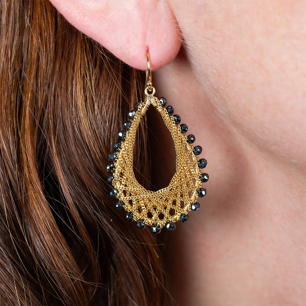 Woven Teardrop Earrings with Black Diamonds