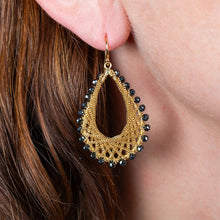 Woven Teardrop Earrings with Black Diamonds