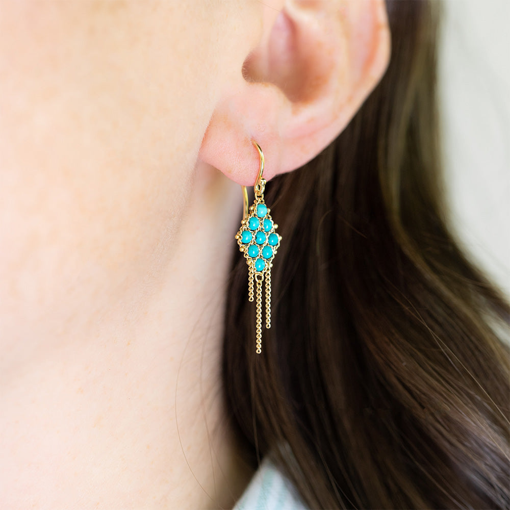 Small Textile Turquoise Earrings