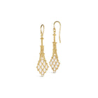 Textile drop freshwater pearl earrings, approximately 1.6 cttw, chain is 18k yellow gold and is ___" long