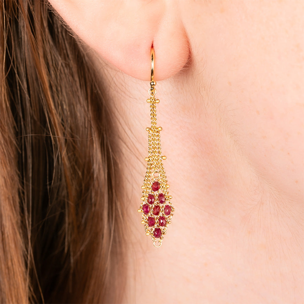 Textile Drop Ruby Earrings