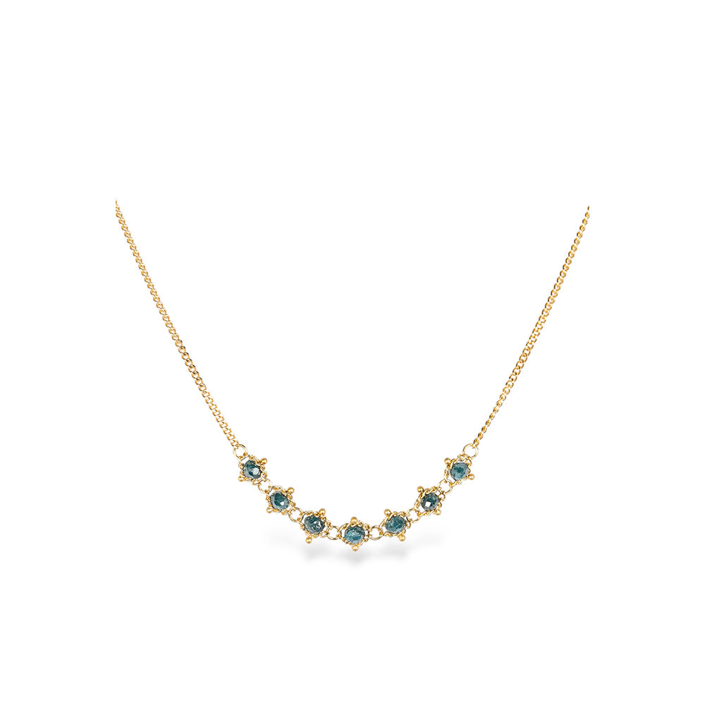 Petite Textile blue diamond necklace, approximately 0.7 cttw, chain is 18k yellow gold and is __" long.